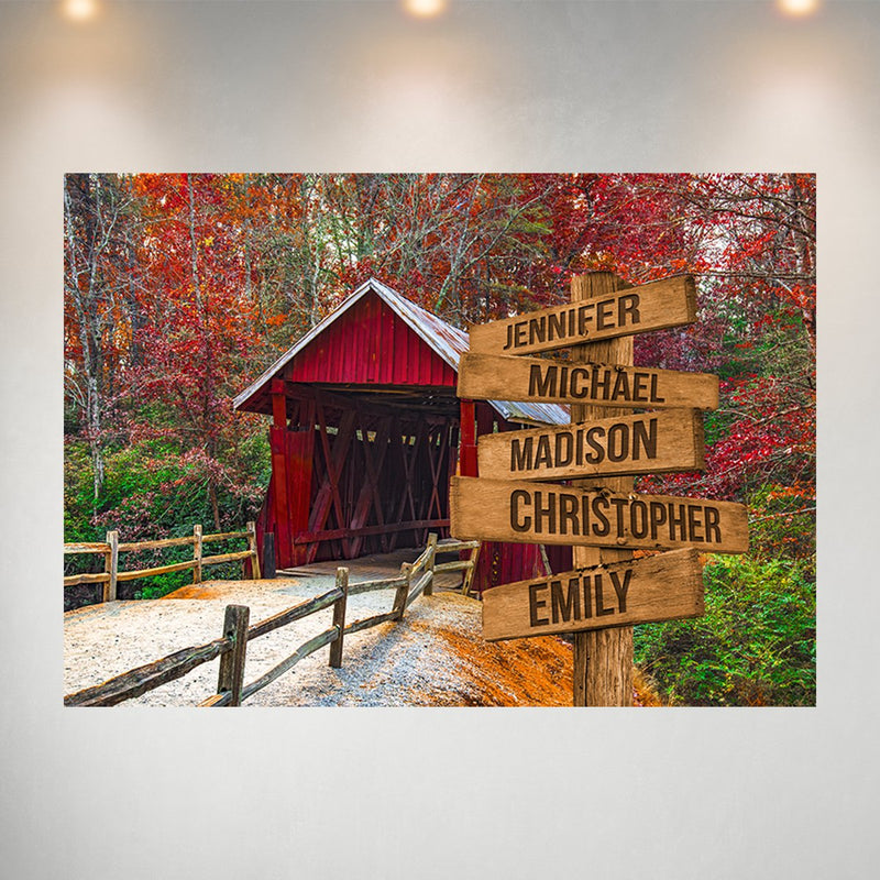 Covered Bridge Color Multi-Names Poster