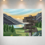 Mountain Range Art Color Multi-Names Poster