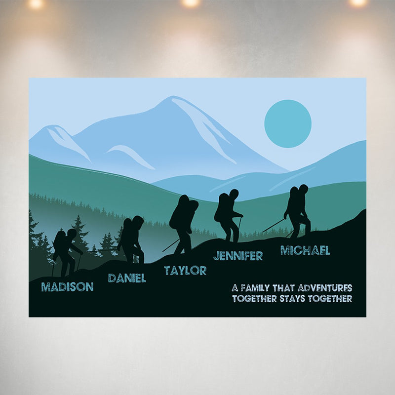 Family Adventures Blue Color Multi-Names Poster