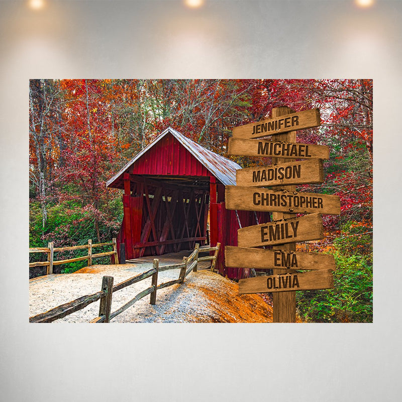 Covered Bridge Color Multi-Names Poster