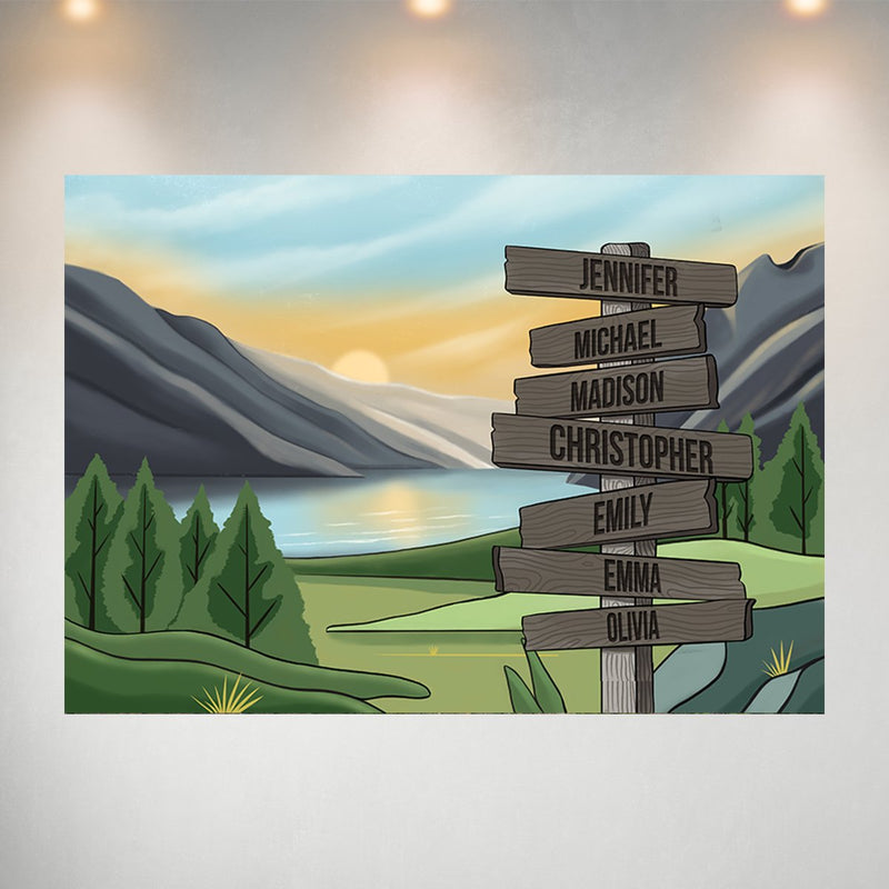 Mountain Range Art Color Multi-Names Poster