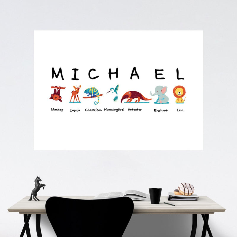 Animal Kids Art Name Poster