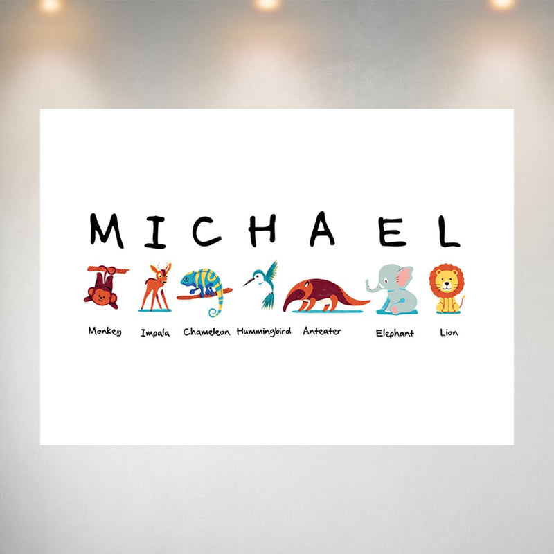 Animal Kids Art Name Poster