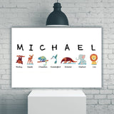 Animal Kids Art Name Premium Canvas