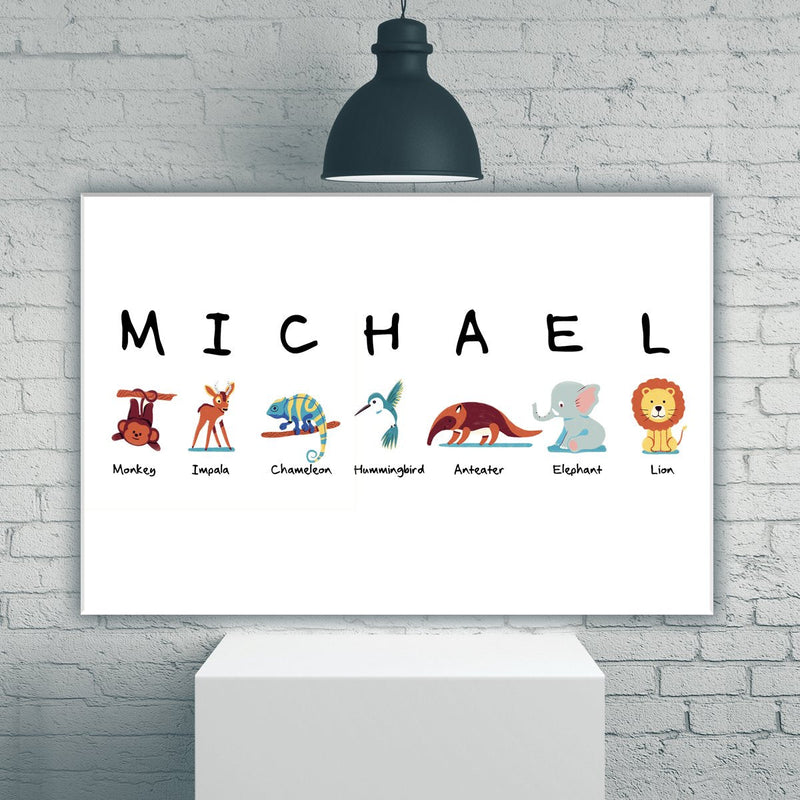 Animal Kids Art Name Premium Canvas