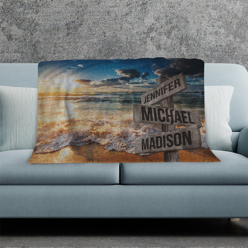 Ocean Sunset Color Multi-Names Fleece Blanket