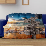 Ocean Sunset Color Multi-Names Fleece Blanket