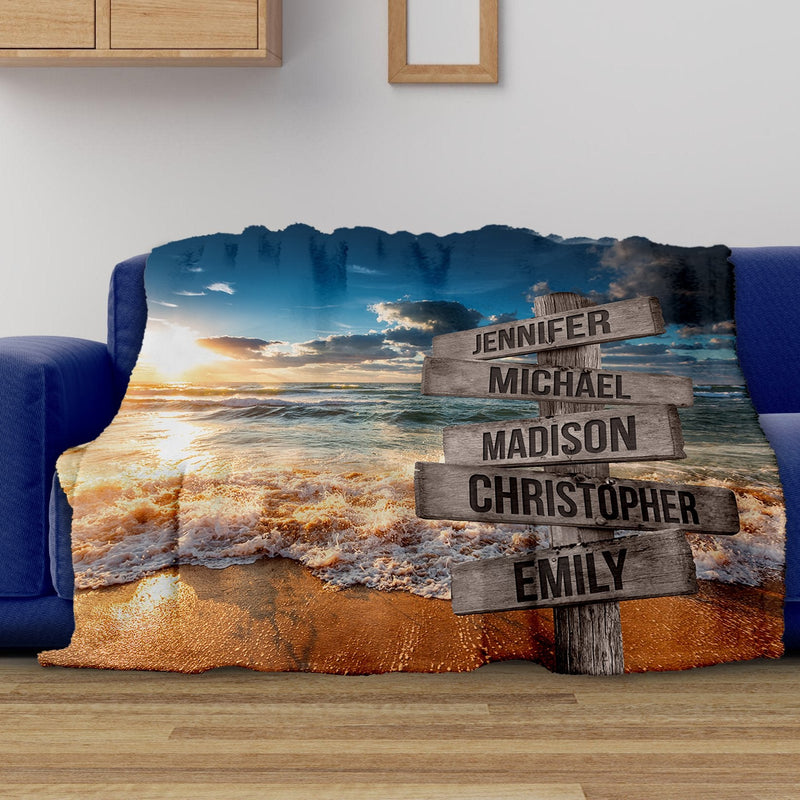 Ocean Sunset Color Multi-Names Fleece Blanket