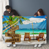 Beach Chair 2 Names Fleece Blanket