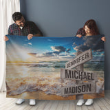 Ocean Sunset Color Multi-Names Fleece Blanket