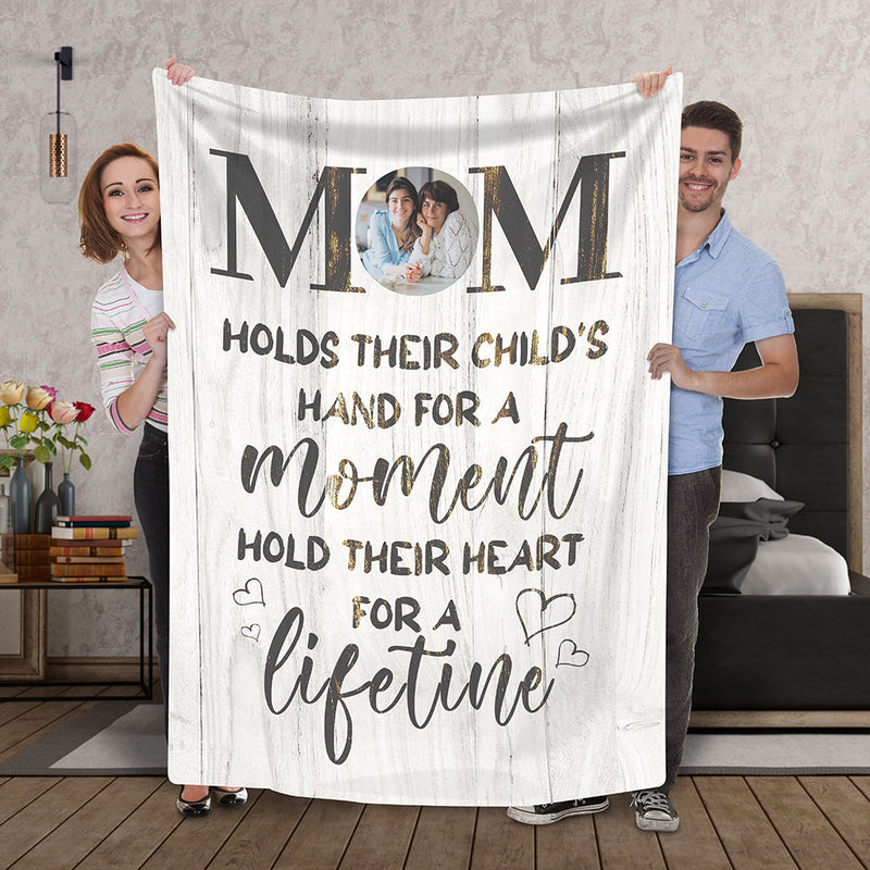 Mom Holds Hands and Heart Fleece Blanket