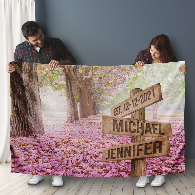 Pink Petal Lane Names Fleece Blanket