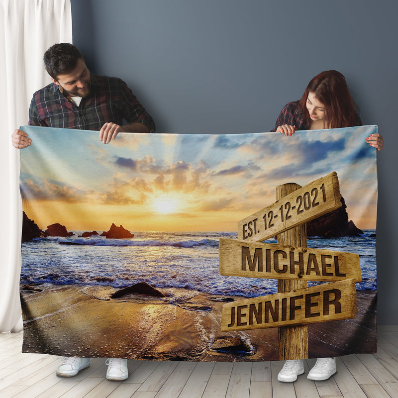 Ocean Sunset 2 Color Names Fleece Blanket