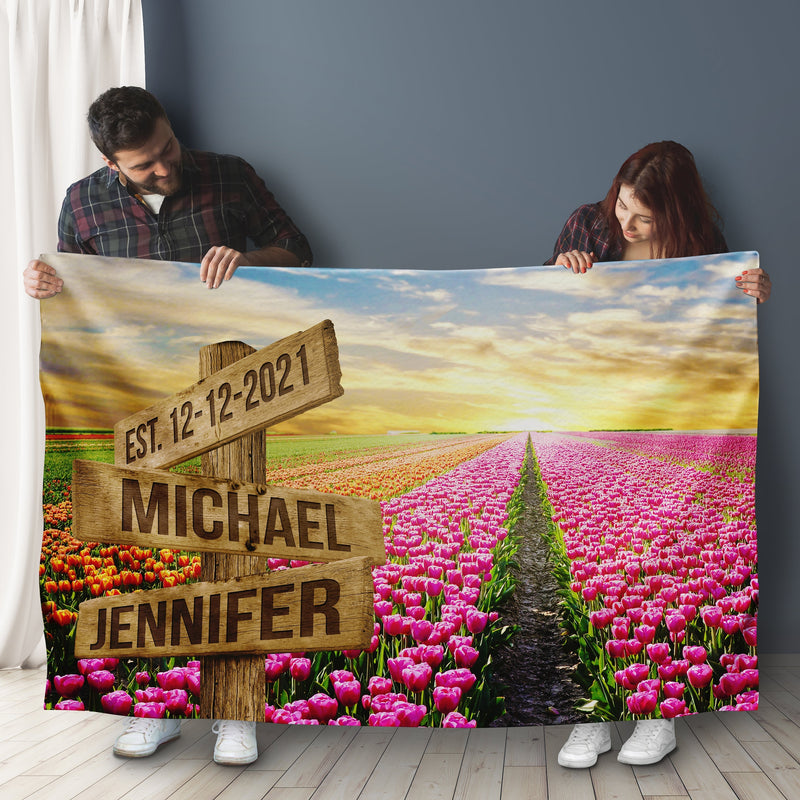 Tulip Field Names Fleece Blanket