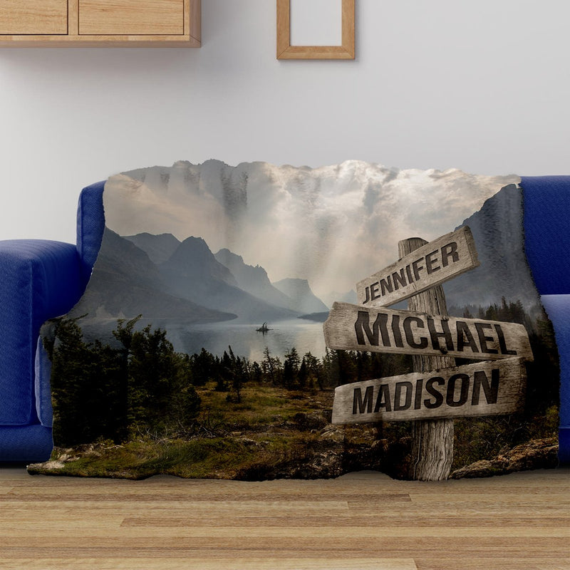 Mountain Range Color Multi-Names Fleece Blanket