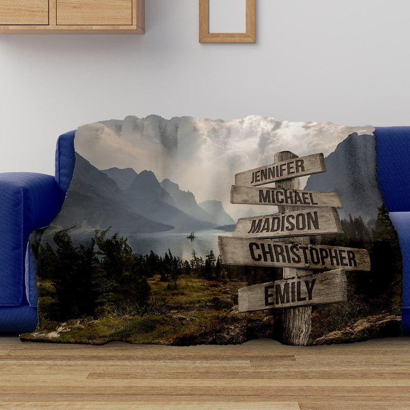 Mountain Range Color Multi-Names Fleece Blanket