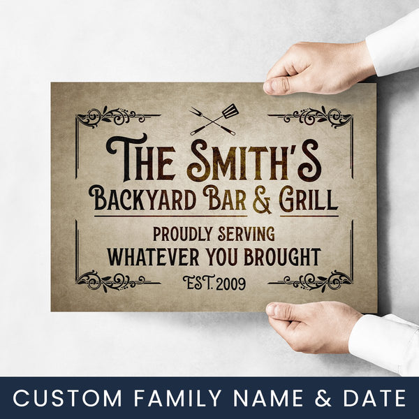 Backyard Bar & Grill Name Poster