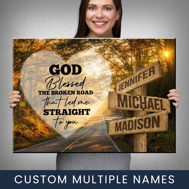 Autumn Road Heart Color - God Blessed Multi-Names Premium Canvas