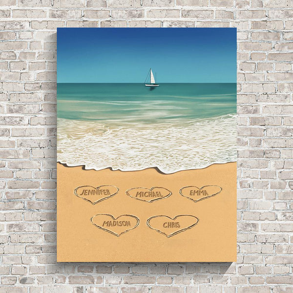 Heart in Sand Multi-Names Premium Canvas