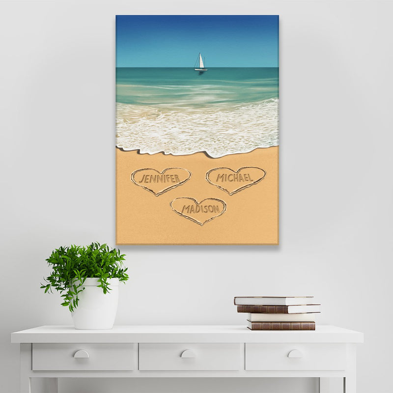 Heart in Sand Multi-Names Premium Canvas