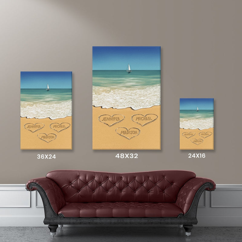 Heart in Sand Multi-Names Premium Canvas