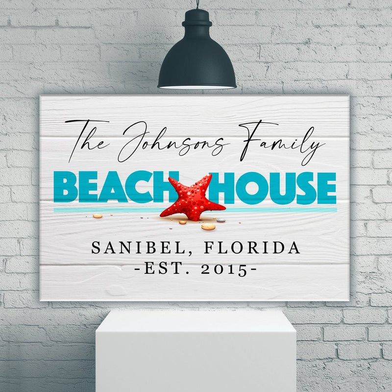 Family Beach House Sign Premium Canvas