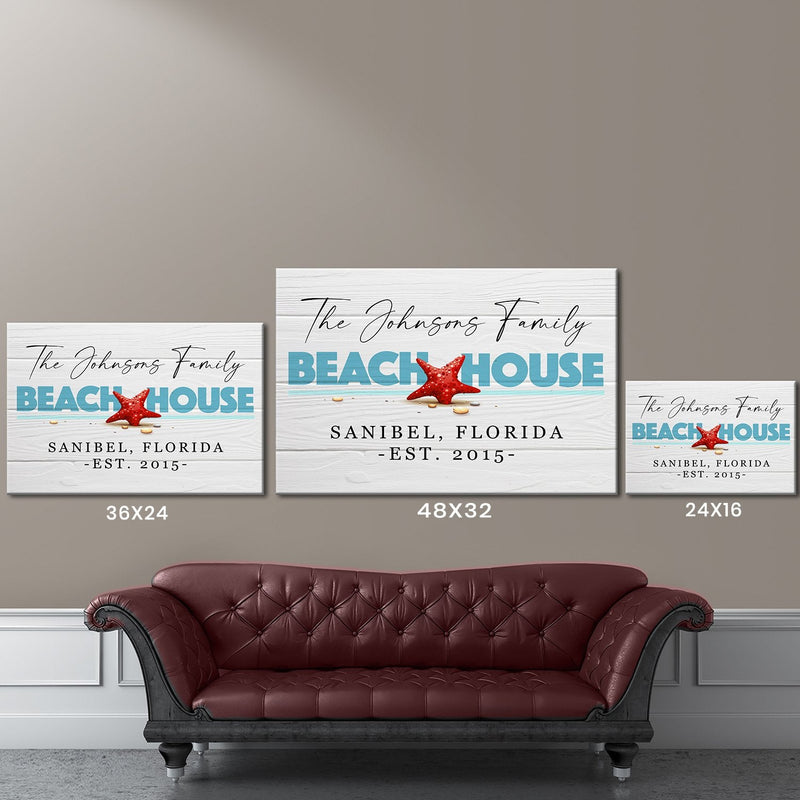 Family Beach House Sign Premium Canvas