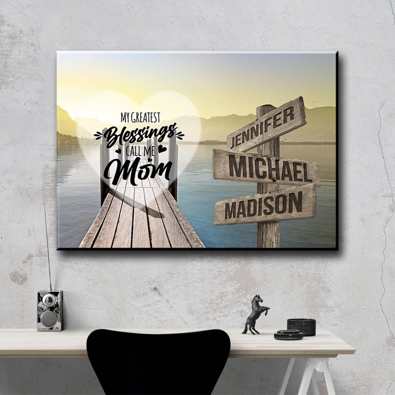 Lake Dock Color - Call Me Mom Multi-Names Premium Canvas