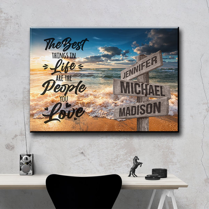 Ocean Sunset Color with Saying 3 Multi-Names Premium Canvas