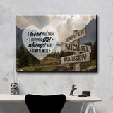 Mountain Range Heart Color Saying 1 Multi-Names Premium Canvas