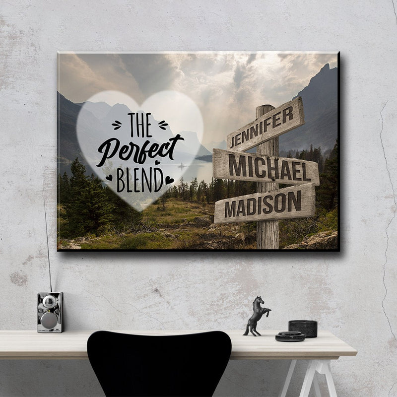 Mountain Range Heart Color Saying 4 Multi-Names Premium Canvas