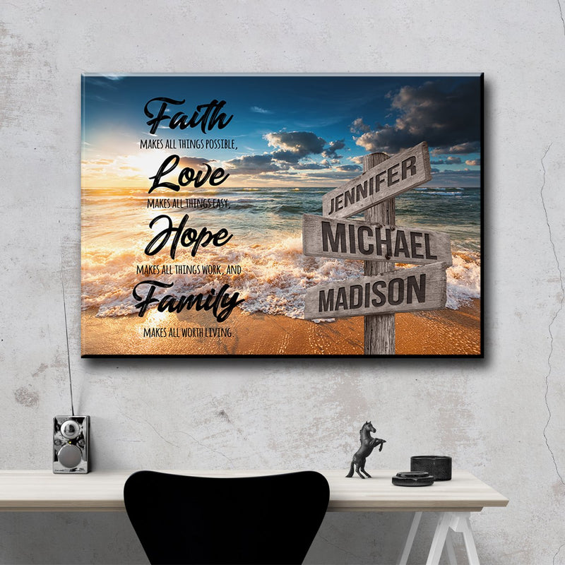 Ocean Sunset Faith Multi-Names Premium Canvas