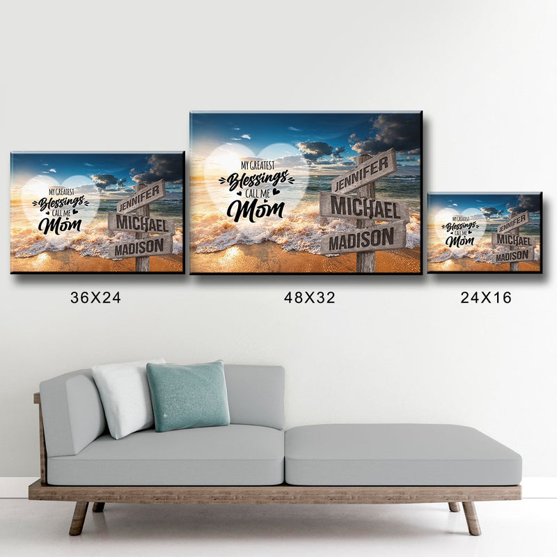 Ocean Sunset Color - Call Me Mom Multi-Names Premium Canvas