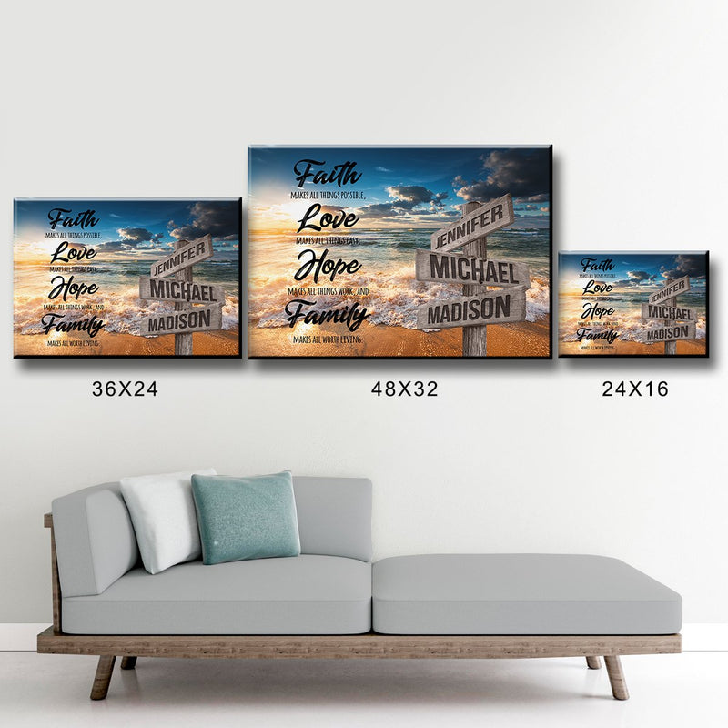 Ocean Sunset Faith Multi-Names Premium Canvas