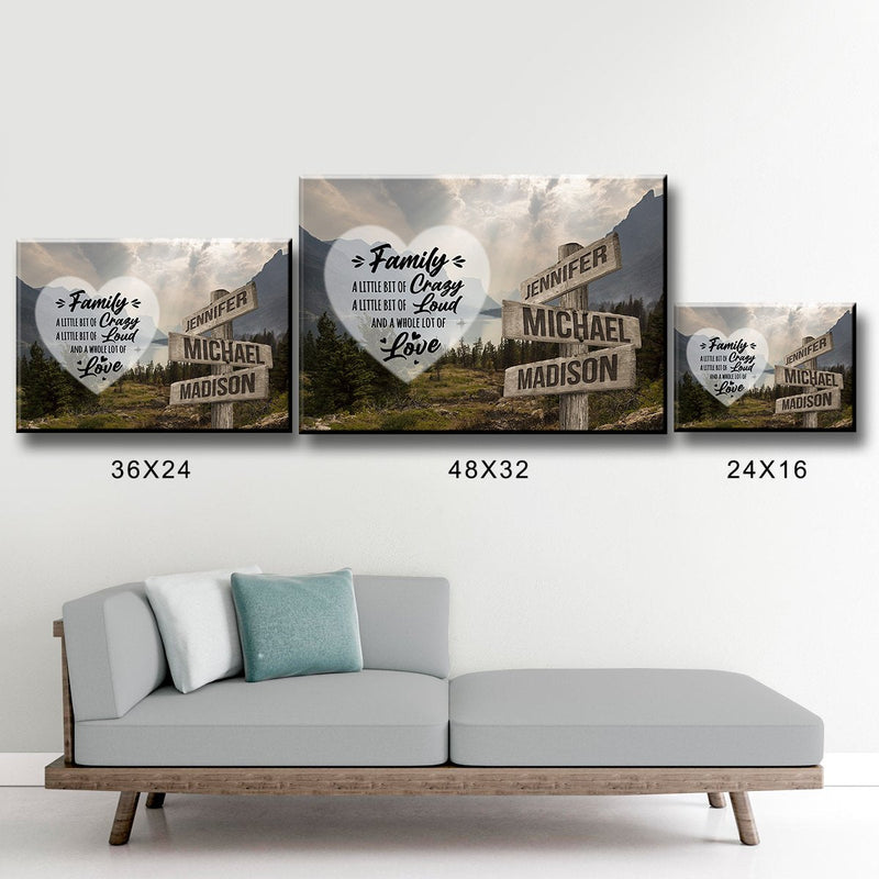 Mountain Range Heart Color Saying 2 Multi-Names Premium Canvas