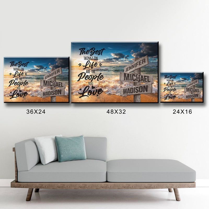 Ocean Sunset Color with Saying 3 Multi-Names Premium Canvas