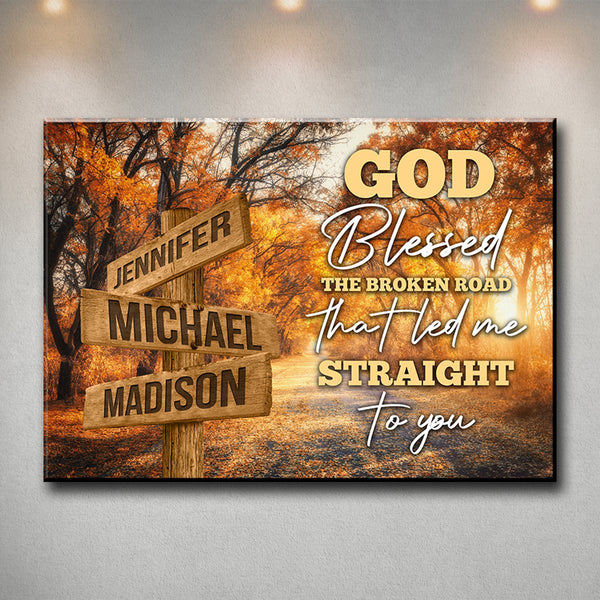 Autumn Road 2 Color - God Blessed Multi-Names Premium Canvas