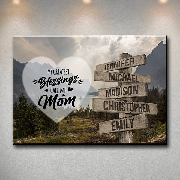 Mountain Range Color - Call Me Mom Multi-Names Premium Canvas