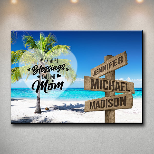 Ocean Breeze Color - Call Me Mom Multi-Names Premium Canvas