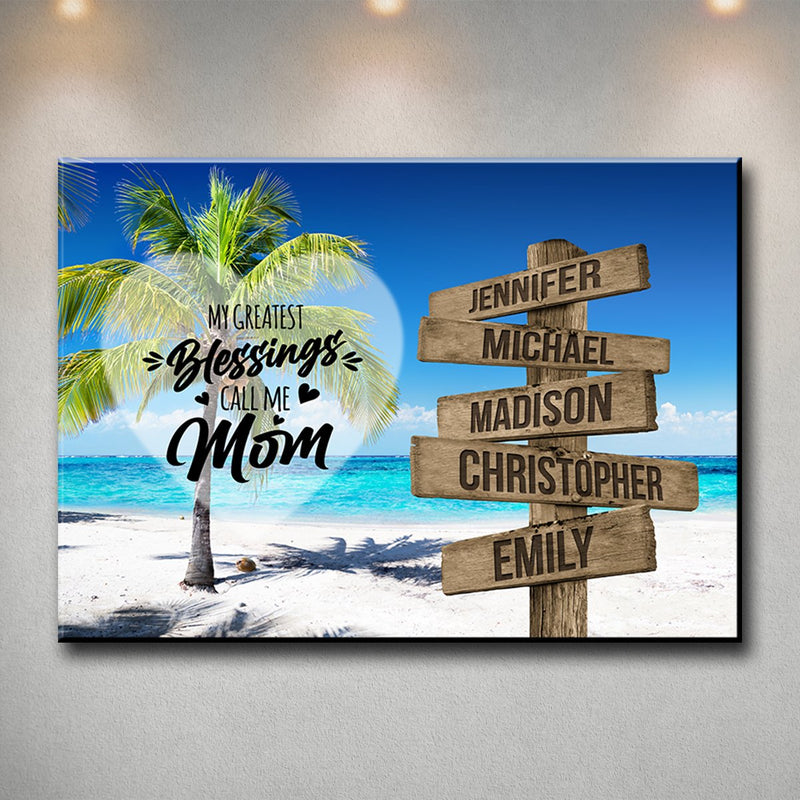 Ocean Breeze Color - Call Me Mom Multi-Names Premium Canvas