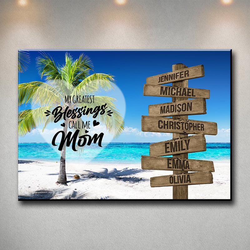 Ocean Breeze Color - Call Me Mom Multi-Names Premium Canvas