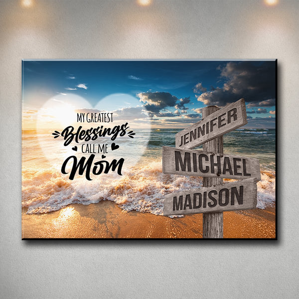 Ocean Sunset Color - Call Me Mom Multi-Names Premium Canvas