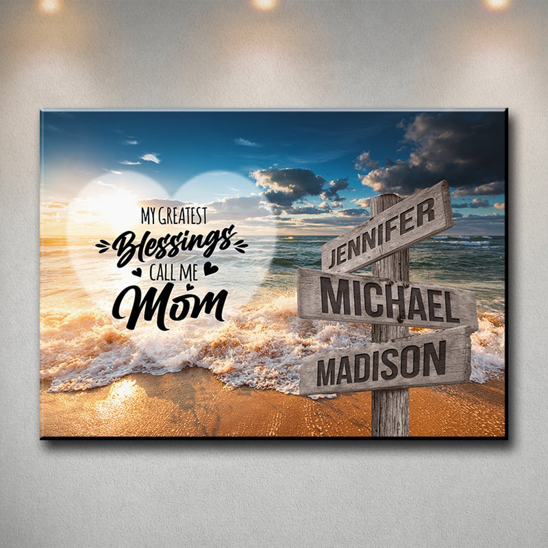 Ocean Sunset Color - Call Me Mom Multi-Names Premium Canvas