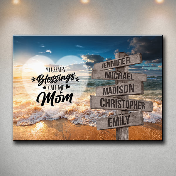 Ocean Sunset Color - Call Me Mom Multi-Names Premium Canvas