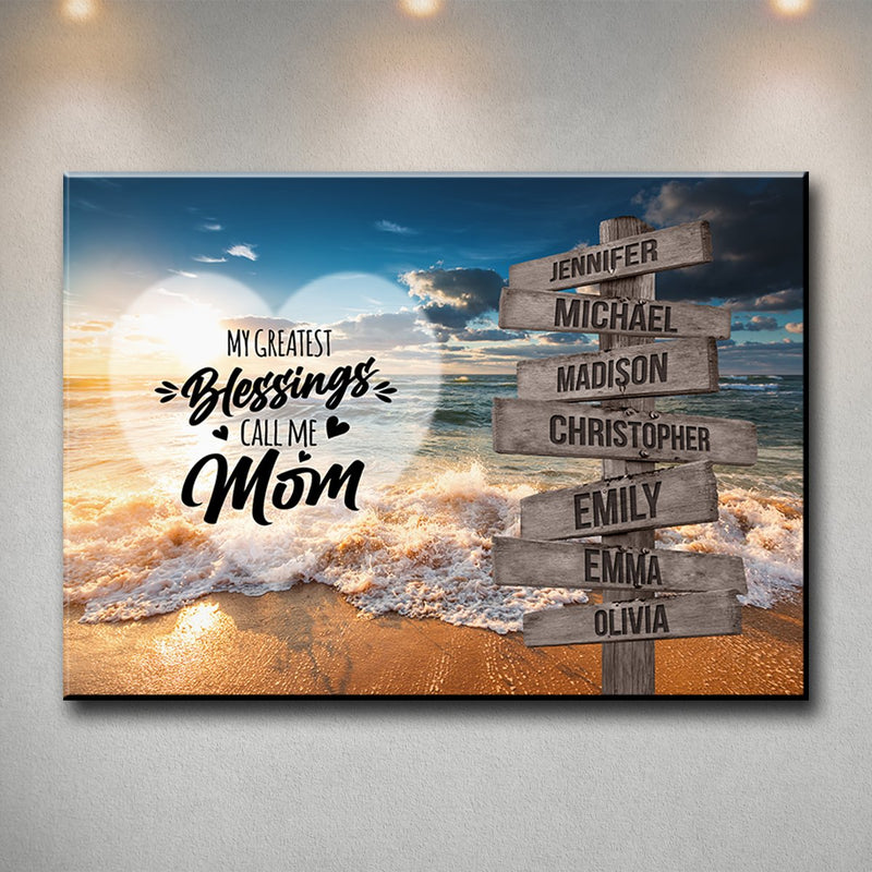 Ocean Sunset Color - Call Me Mom Multi-Names Premium Canvas