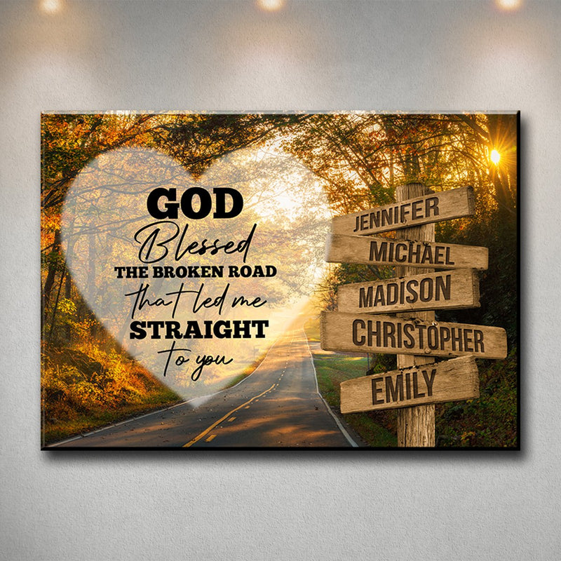 Autumn Road Heart Color - God Blessed Multi-Names Premium Canvas