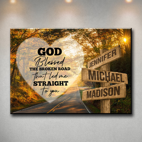 Autumn Road Heart Color - God Blessed Multi-Names Premium Canvas