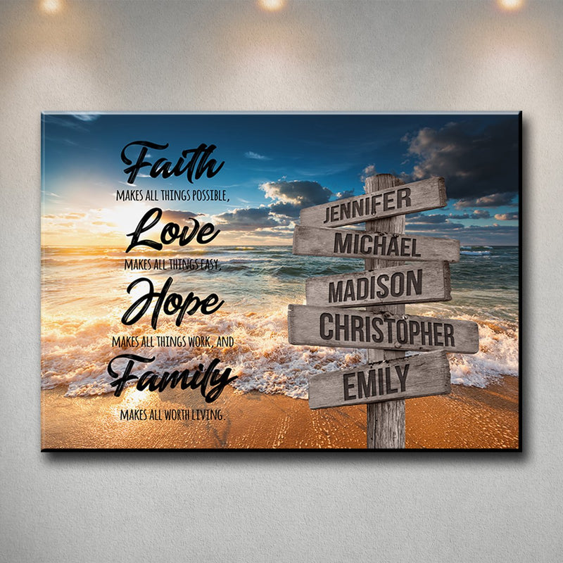 Ocean Sunset Faith Multi-Names Premium Canvas