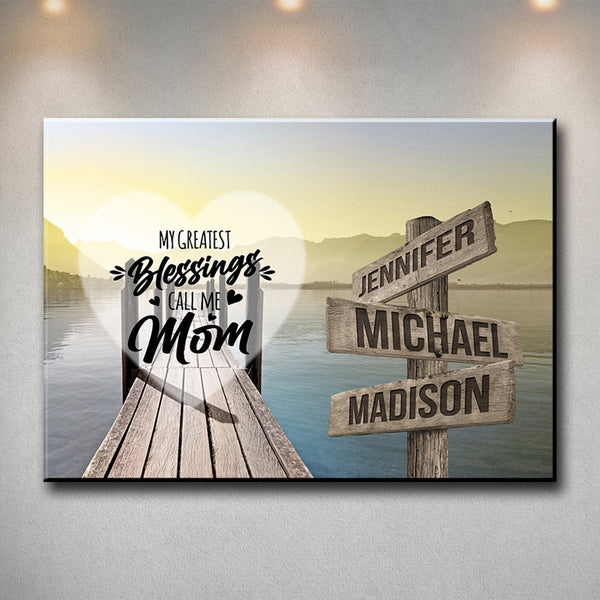 Lake Dock Color - Call Me Mom Multi-Names Premium Canvas