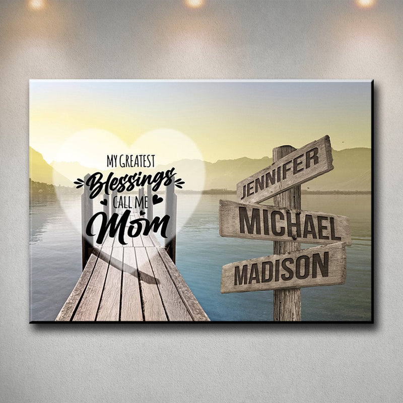 Lake Dock Color - Call Me Mom Multi-Names Premium Canvas